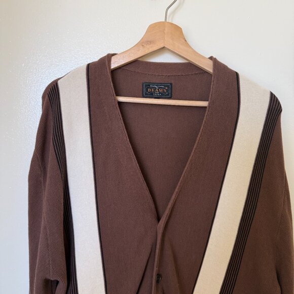 Beams Plus Brown Striped Cotton Cardigan XL - Picture 3 of 7